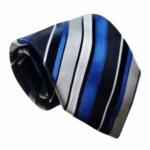 Giorgio Brutini Men's‎ Blue Silver Striped Tie Woven Neckwear